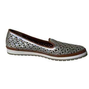 Spring Step Tulisa Metallic Silver Slip On Laser Cut Loafer Women's EU 39 US 8.5